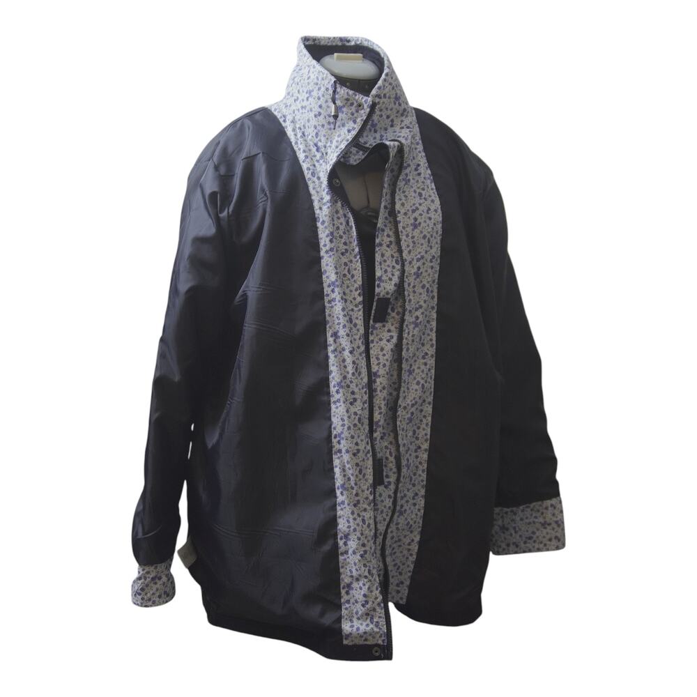 Blair 2XL Navy Rain Jacket Hidden Hood Floral Trim - Picture 8 of 16